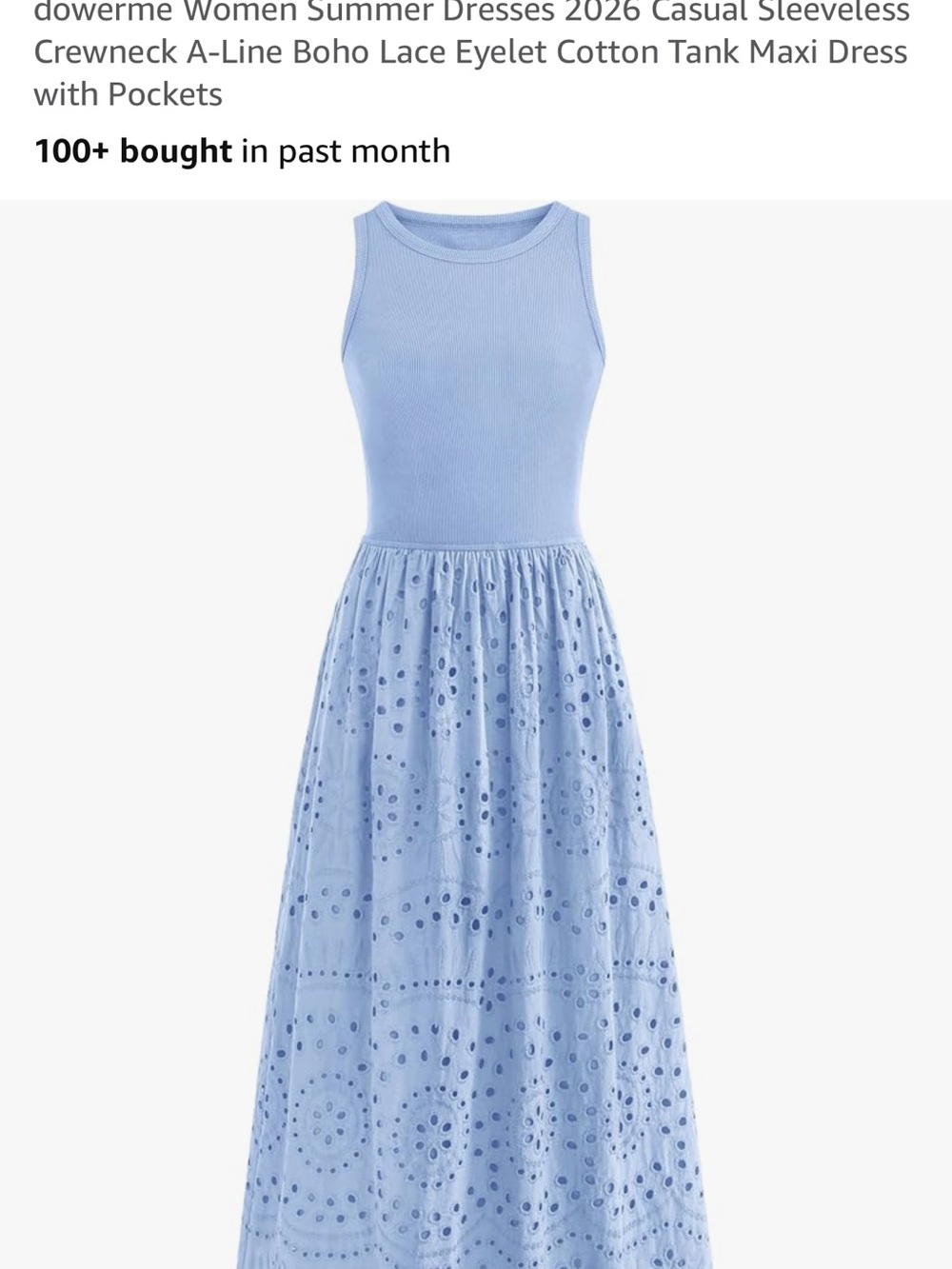 Girls Light Blue Eyelet Tank Dress - Sleeveless Summer Dress